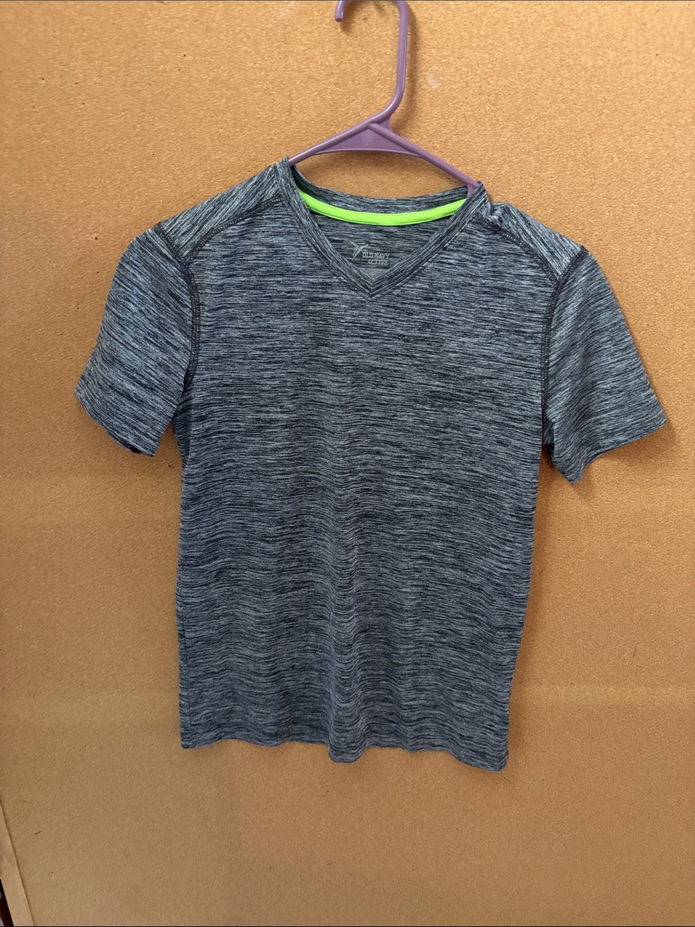 Old Navy Boys Heather Gray Short Sleeve V-Neck Tee with Lime Accent